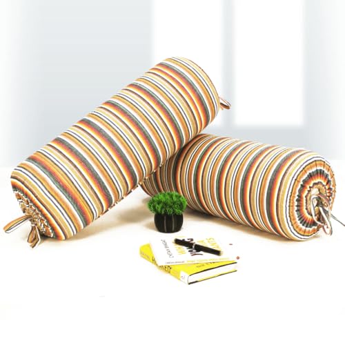 Image of AURAVE Cotton 144 TC Printed Bolster Cover with Drawstring Closure, Set of 2, Soft Breathable Durable Machine Washable for Sofa Bed & Home Decor, 15 inchx30 inch Multicolor | Cover Only