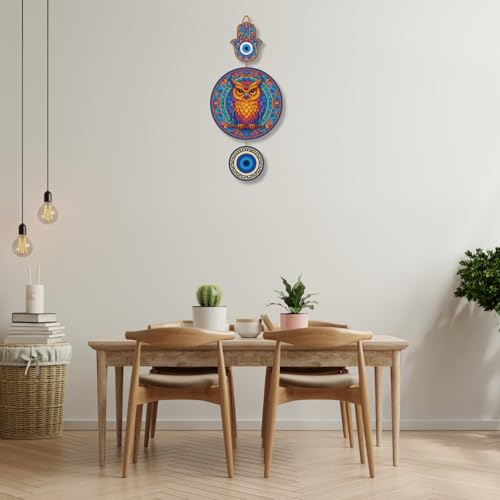 Image of GiftOday Owl Shape Wooden Wall Hanging For Home & Kitchen Decor | Evil Eye Decoration Living Room, Bedroom | Modern Artwork | Mdf Item | Wall Hanging Ornament Door Decorative (18 x 30 CM)