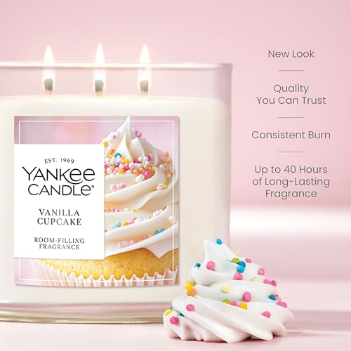 Image of Yankee Candle Vanilla Cupcake Scented Candle, 14.5oz 3-Wick Candle Jar, up to 40 Hours Burn Time, Giftable
