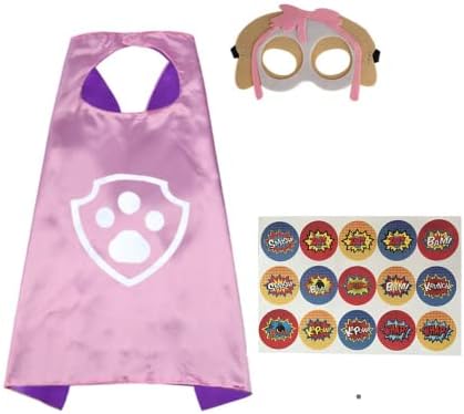 Superhero Cape and Mask Costume for Kids with Stickers (Skye) Pink