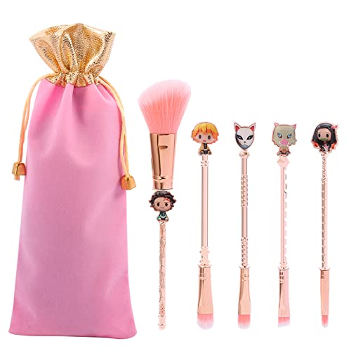Demon Anime Makeup Brush - 5pcs Kamado Tanjirou Cosplay Metal Cosmetic Brushes With Pouch (Demon 2)