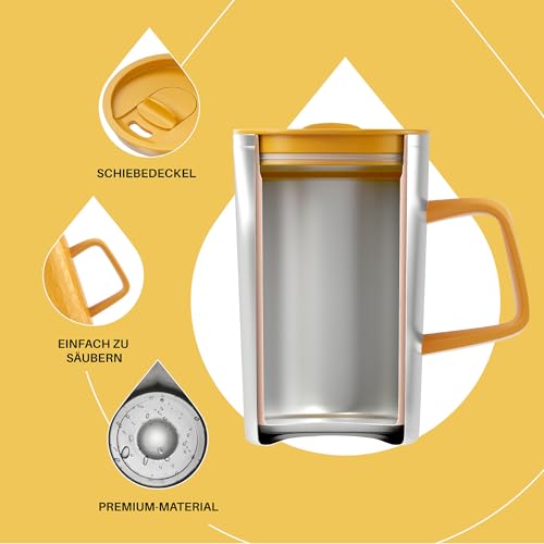 Ideus® Kaffeebecher 470 ml (16 oz), doppelwandige vakuumisolierte Kaffee- und Teetasse aus Edelstahl mit rutschfestem Griff und… – Ansicht 3