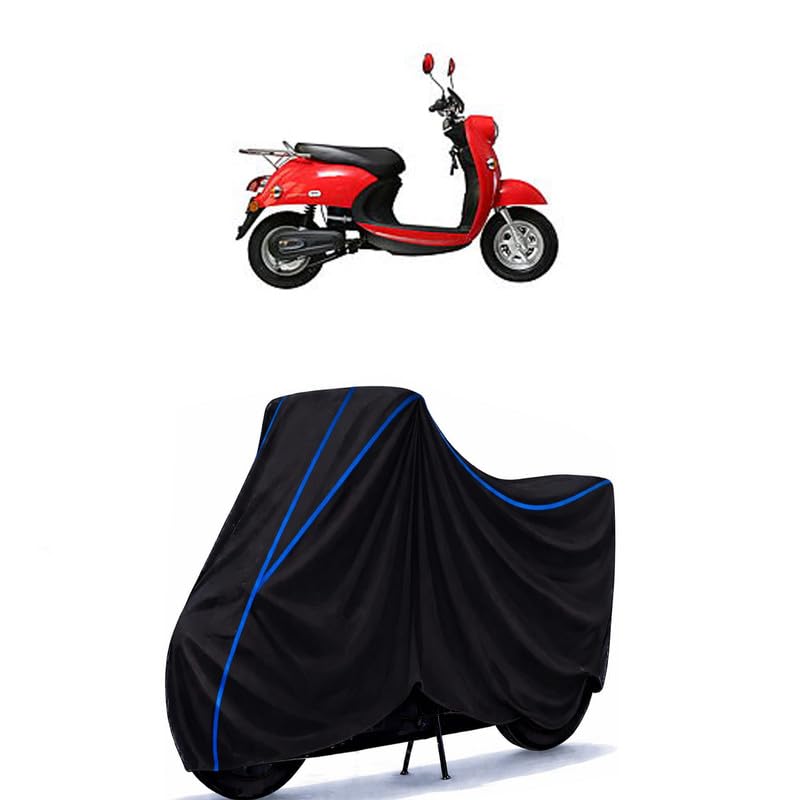 Image of Scooty Cover Water Resistant for Evolet Polo | Universal Scooter & Bike Cover | Heavy Duty UV Dust, Rain & Scratch Protection | Elastic Fit All Weather Indoor Outdoor | Black with Blue Piping