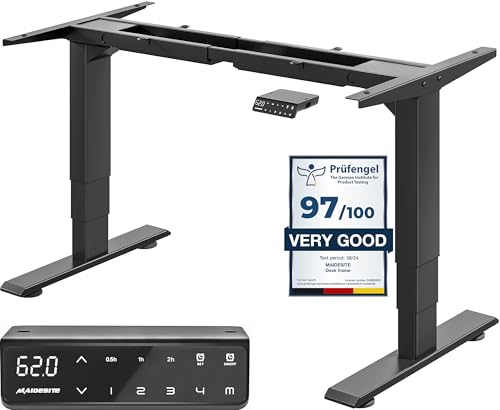 MAIDeSITe Height Adjustable Electric Standing Desk Frame Dual Motor Heavy Duty Steel Stand up Desk with Automatic Memory Smart Keyboard (3 Stage|Dual Motor, Black) T2 Pro Plus