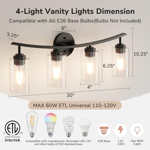 Image of USHOWER 4-Light Inner Arc Bathroom Light Fixtures