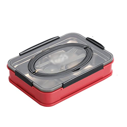 Bento Boxes - Lonchera portátil de acero inoxidable con compartimento para caja bento sellada (color: rojo)