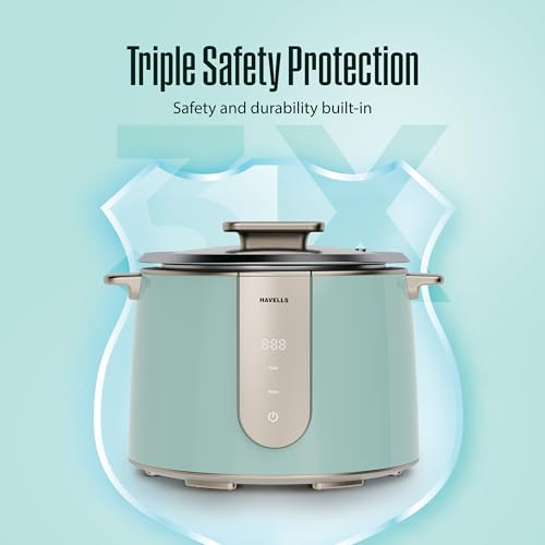 Image of Havells CRAFT Rice Cooker | Live Cooking Timer| Intuitive Touch Control | 6 hour Keep Warm Mode| 1.8 L Capacity | Triple Safety Protection | Food Grade Bowl | Energy Efficient Operation (Blue & Gold)
