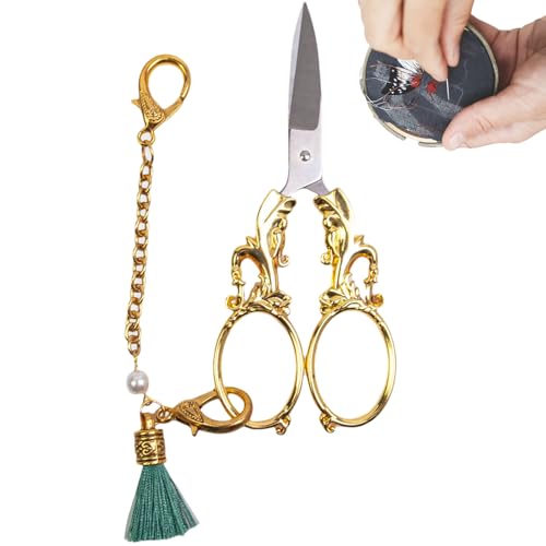 Tijeras de bordado vintage, pequeñas tijeras de costura, de estilo europeo y ganchillo con cadena para manualidades, costura, bordado, costura