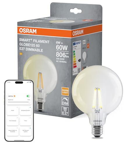 OSRAM Lampada LED SMART+ Globe, E27, filamento trasparente, bianco caldo 2700 K, dimmerabile, controllo tramite app e voce, compatibile con Alexa e Google