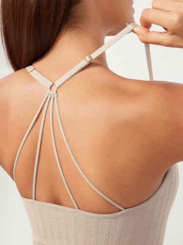 Image of ODODOS Seamless Padded Sports Bra for Women Strappy Longline Wirefree Brami Ribbed Crop Tank Tops
