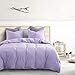 Wake In Cloud - Lilac Cotton Duvet Cover Set, 100% Cotton Bedding, Simple Modern Soft Solid Plain Color Light Purple Lavender, Zipper Closure and Corner Ties (3pcs, Queen Size)