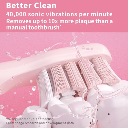 Image of Seago Electric Toothbrush, Rechargeable Electric Toothbrush with 2 Brush Heads, 40,000 VPM, 5 Cleaning Modes with Teeth Whitening, 30 Day Battery Life - Ideal for Adults and Children, SG-2303