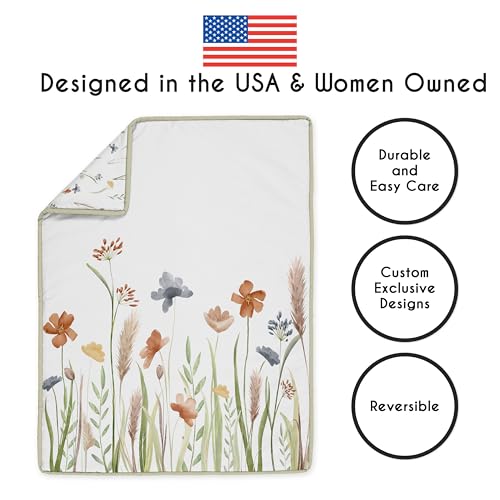Image of Sweet Jojo Designs 4-Piece Baby Crib Bedding Set (Green Boho Floral) for Girls, Infants /Nursery incl. Blanket, Fitted Sheet, Skirt, Diaper Stacker (Flower, Garden, Bohemian, Farmhouse, Wildflower)