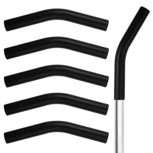 5 Pcs Silicone Straw Tips Reusable Black Silicone Straw Cover Food Grade Rubber Flex Elbow Straws Covers for Stainless Steel Metal Straws 0.31inch Wide (8mm Outdiameter)