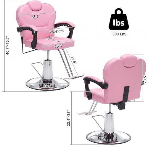 Image of Barber Chair with Heavy Duty Hydraulic Pump, Reclining Salon Chair for Hair Stylist, 360 Swivel 90-140 Backrest Reclining Chairs, Height Adjustable Hair Chair for Barbershop (Pink)