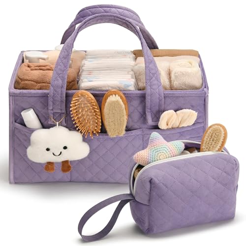 PeraBella Baby Diaper Caddy Organizer Baby Basket Shower Gift Portable Changing Table Basket Postpartum Caddy & Tote Bag Pouch Newborn Boy & Girl Nursery Essentials Registry Car Diaper Organizer