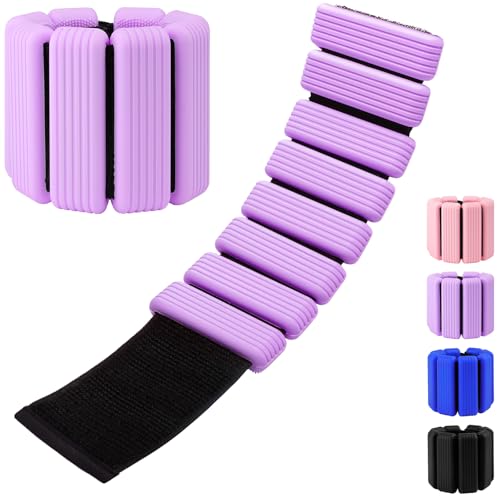 Pesas para Muñecas - Juego de 2 Pesas Muñecas y Tobillos Ajustables (Par de 1 kg, 0,5 kg Cada uno) | Pesas para Tobillos de Silicona para Mujeres | Yoga, Pilates, Correr, Nadar - Morado