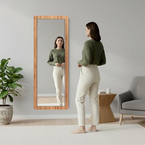 Image of Creative Arts n Frames 15x51 inch Natural Iqurel Oak Long MDF Wood Wall Hanging Mount HD Mirror Home Decor Items Living Room Bathroom Bedroom Hotel Office (Natural Iqurel Oak Light Framed HD Mirror)