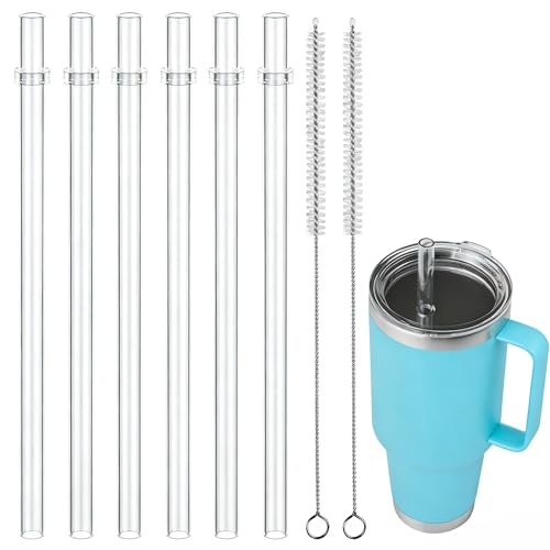 Reusable Straws for YETI, 10.6 Inch Tumbler Straws Replacement for YETI 35/42 oz Straw Cup, 6 Pack Plastic Clear Drinking Cup Straw with 2 Cleaning Brushes, BPA-Free