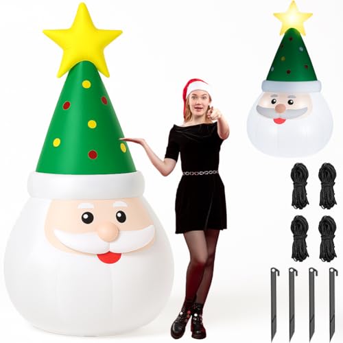 BAKAJI Babbo Natale Gonfiabile Autogonfiabile XXL Con Illuminazione LED e Kit Fissaggio Per Esterno Protezione IP44, Addobbo Decorazione Natalizia Luminosa per Giardino, Negozio, Vetrina (250cm Verde)
