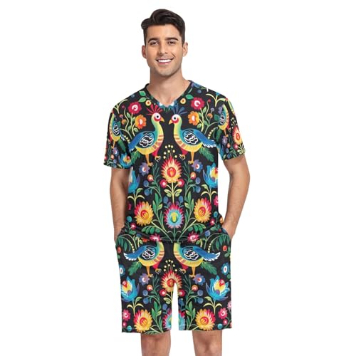 Men's Pajama Sets, Short Sleeve V Neck 2 Pcs Sleepwear with Pockets, S-XXL