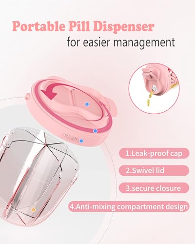 Image of Pill Organizer with 7 Compartments, Pill Box Case for Holding 7 Different Vitamins, Anti-Mix Design for Easy Medication Retrieval. Travel Pill Organizer with 20 Labels. Cute Pill Dispenser Light Pink