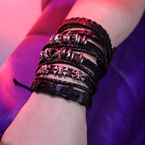 Eigso 6 Pcs Leather Bracelet Braided Wide Wristband Women Men Punk Rock Jewelry Skull4