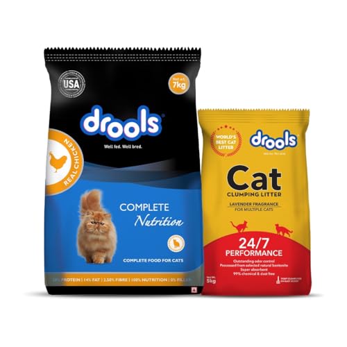 Image of Drools Adult 7kg Dry Cat Food + 5kg Cat Litter | Real Chicken Flavour | Taurine for Heart Support | Promotes Skin & Fur Health | Maintains Urinary Balance | Prevents Hairballs