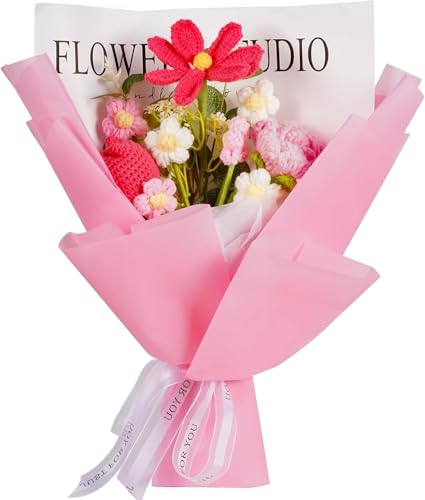 janeunique Gehäkelte Blumen, Handgemachter Blumenstrauß Künstlich, Perfekt für Jubiläen, Abschlussfeiern, Muttertag, Valentinstag...