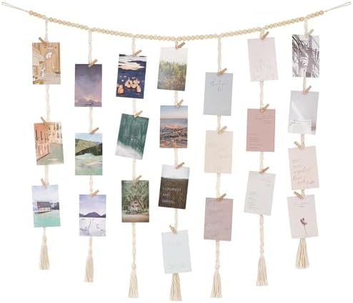 Mkono Makrame H&auml;ngende Foto-Display Boho Wand Dekor, Holz Perlen ...