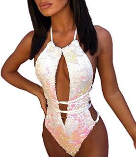 UOKNICE Swimwear for Womens, Sexy Swimming Sequins Bandage Jumpsuit Push-Up Padded Bra One