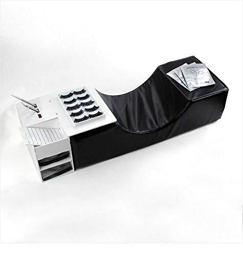 Eyelash Extension Neck Pillow With Acrylic Shelf Organizer Stand, PU Waterproof Lash Extension Grafting Pillow Makeup Tool Display Cabinet Shelves - White Shelf + Black Pillow