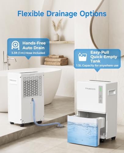 Trazico 1500 Sq.Ft Dehumidifier for Basement, with Drain Hose, 21 Pints - Image 3