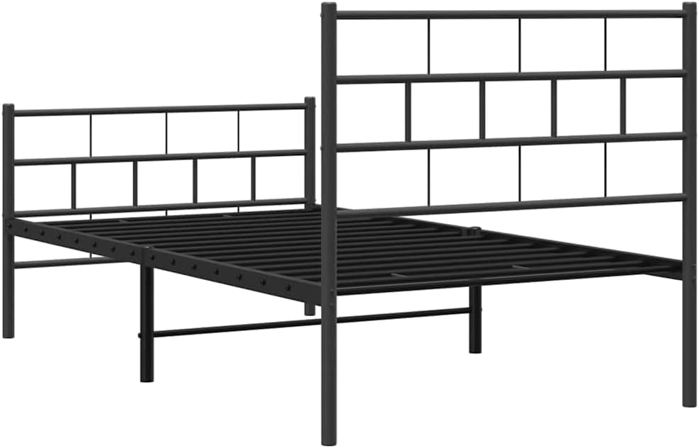 vidaXL 12-Inch Black Metal Twin XL Bed Frame with Headboard & Footboard, Heavy-Duty Slats Support with Under-Bed Storage for Modern Bedroom, No Box Spring Needed & Easy Assembly, No Mattress