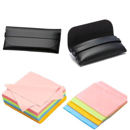 Kit 30 Estojos Case para Óculos Couro Sintético Preto com Revestimento Interno Capa para Óculos de Sol Armação com Flanelas Inclusas (Escolha a Cor da Flanela) (Flanelas Coloridas Estojos Pretos)