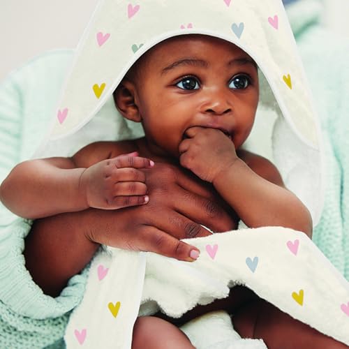Image of Stephan Baby Hooded Towel - Playful and Soft 100% Cotton Velour Terry Cloth, 29 inch Square, Hearts