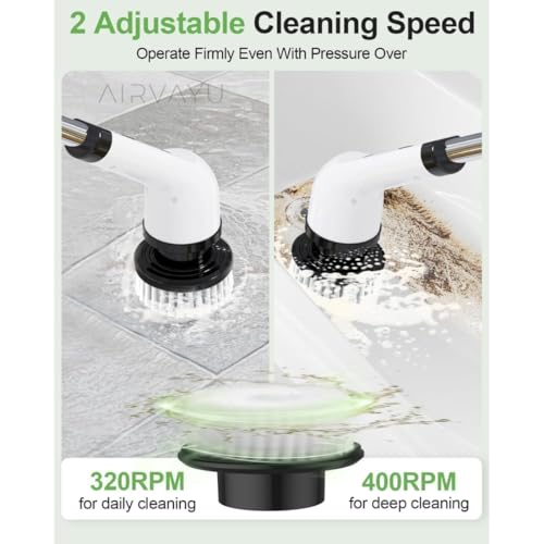 Image of Powerful Electric Spin Scrubber with Extendable Handle, 2-Speed Cordless, 9 Multi-Surface Brush Heads, 90Mins Work Time, 3 Adjustable Size, Rechargeable Cleaning Tool for Bathroom Tiles, Tub & Floors.