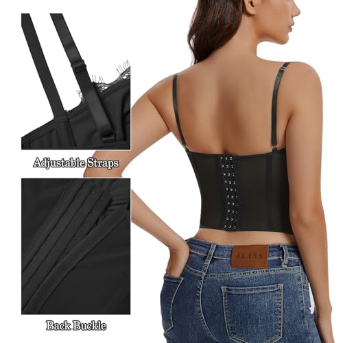 Lace Corset Tops for Women Sexy Going Out Bustier Top Sleeveless Adjustable Straps Crop Tops with Back Hooks2