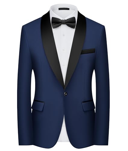 Blazer Homme Slim Fit 1 Bouton Revers Châle Veste de Costume Élégante pour Mariage Business Cérémonie Soirée Bleu Marine L