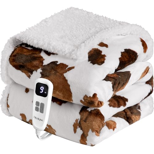 blunique Heated Blanket Throw Blanket – Fast Heating Blanket with 10 Heat Settings & 4 Timer Options, Cozy Soft Fleece Sherpa, Washable, Warm Gifts for Grandma