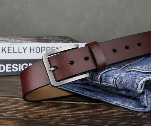 JingHao Mens Belt Big and Tall 30"-65",Genuine Leather Belts for Men,Casual Work Dress Jeans Belt,Black Brown Width 1.45" A182