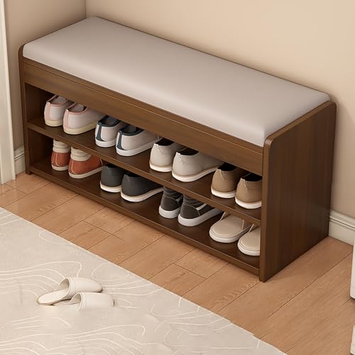 Moderno banco de almacenamiento de zapatos de 2 niveles tapizado para entrada y puerta delantera, elegante nizer blanco (80 x 24 x 43 cm) – Diseño que ahorra espacio