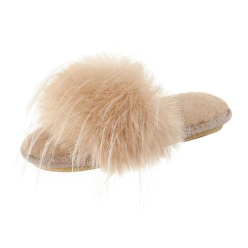 Image of Fur Story Women's Furry Slippers Open Toe Fuzzy Slippers Memory Foam Fluffy House Sandal