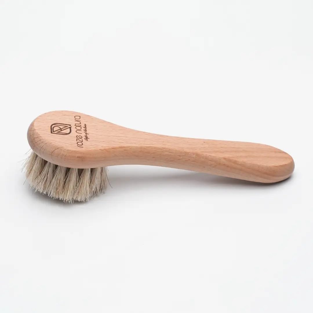 spazzola per il viso in crine di cavallo, 100% naturale, anti-rughe al tatto, esfolia, rinforza il sistema linfatico, marrone