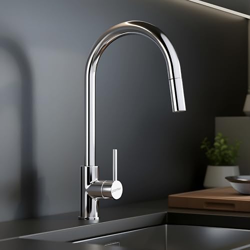Image of Plantex Pull-Down Kitchen Sink Tap /304 Stainless Steel Sink Tap for Kitchen Basin with 360⁰ Swivel Spout /Kitchen Sink Faucet- (1062, Chrome)