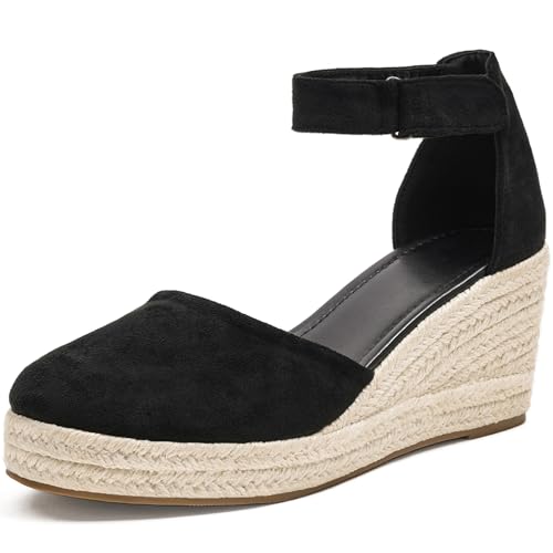 Image of Womens Espadrilles Sandals, Closed Toe Platform for Women Ankle Strap Casual Comfortable Wedge Sandals