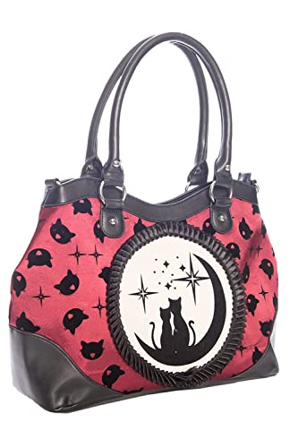 Lost Queen Women's Purse Handbag Shoulder Bag | Gothic Dark Goth Victorian (Burgundy Cats Lunar Sisters)