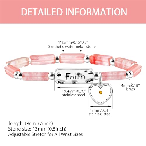 Image of Elastic Faith Bracelet for Women, Adjustable 7 inch Natural Stone Bracelet with Heart Mustard Seed Charm, Spiritual Christian Jewelry for Baptism, Graduation, Religious Celebration YA4856