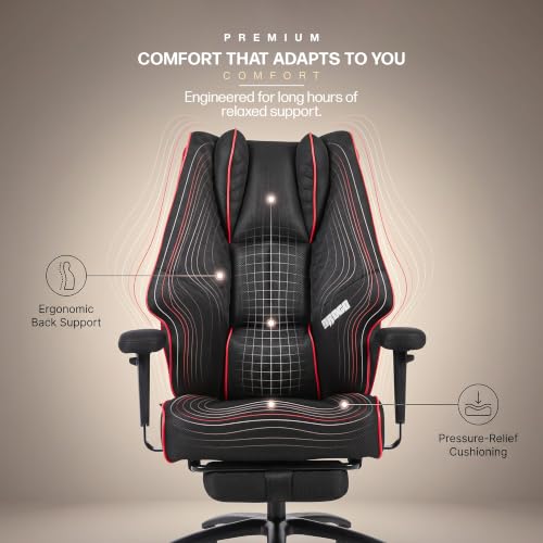 Image of DROGO Majestic Ergonomic Office Chair for Work & Home 400LBS | Big and Tall Boss Chair for Office with High Cushion, Lumbar Support, Padded Armrest, 135 Recline & Footrest,1 Yr Warranty (Black&Red)