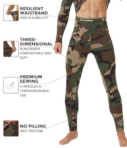 Image of Mens Thermal Underwear Long Johns Set Cold Weather Hunting Base Layer | Fleece lined top & bottom. Moisture wicking, 4-way stretch. Ultimate warm winter gear for skiing, work & outdoor sports